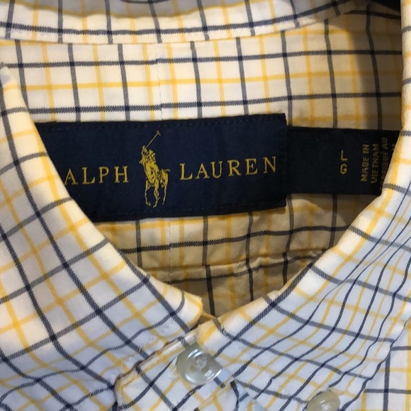RALPH LAUREN Long Sleeve Yellow Blue Plaid Button Down Dress Shirt Sz Large - Picture 5 of 12